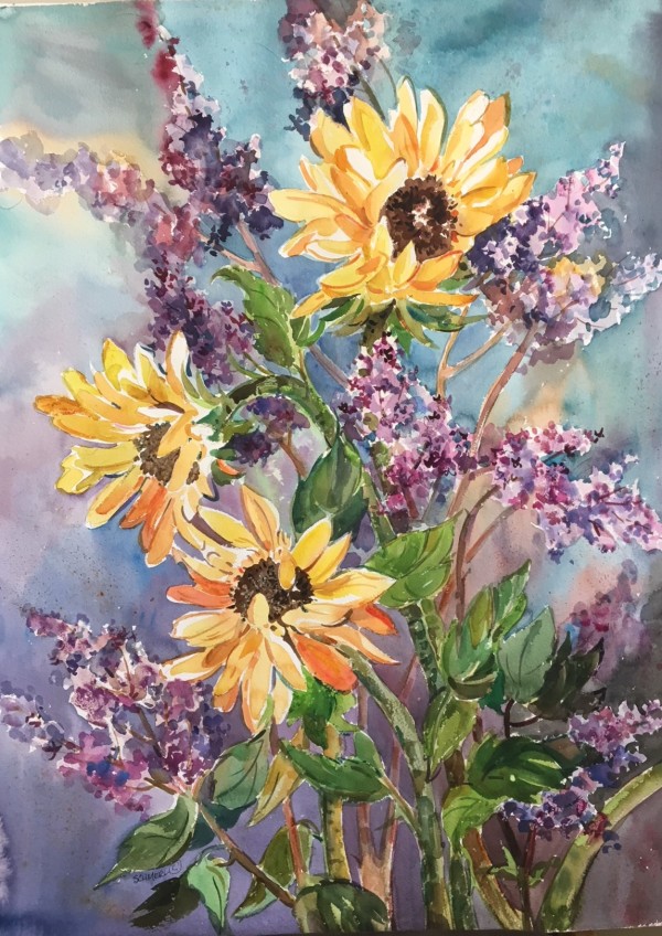 Lilacs and Sunflowers by Sarah G Schmerl