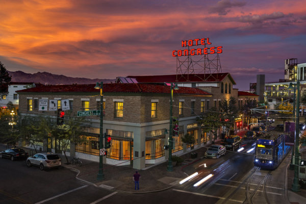 Hotel Congress with Streetcar, Downtown Tucson by Steven Meckler