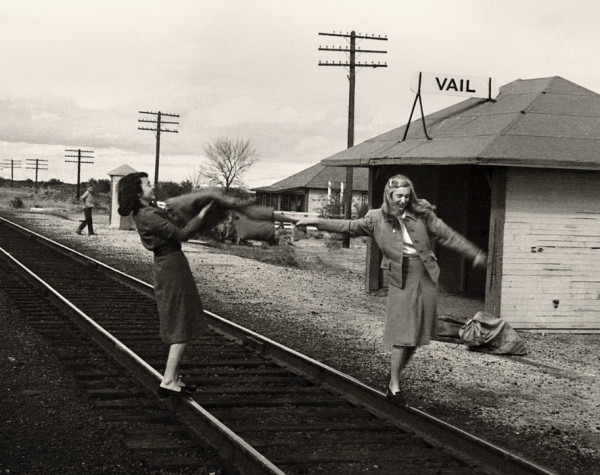 Bunny Hanson, Ellen Bee Griffen and Maxie Allen at the Vail Train Depot     by Unknown Photographer