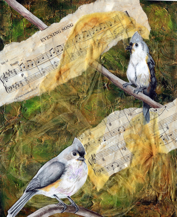 "Evening Song", Mixed Media on Wood, 11"x14" by Lisa Wiertel