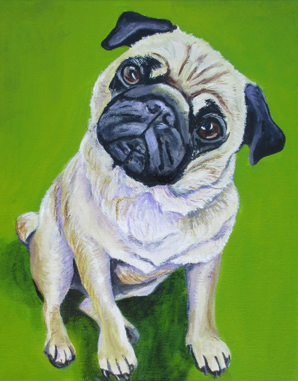 "Happy Pug", Acrylic on Gallery Wrap Canvas, 8"x10" by Lisa Wiertel