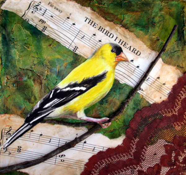 "The Bird I Heard", Mixed Media on Canvas, 8"x8" by Lisa Wiertel