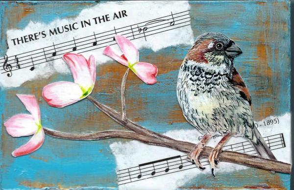 "There's Music in the Air", Mixed Media on Wood, 4"x6"