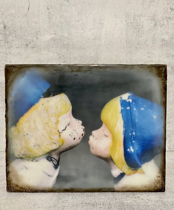 Kissing Dolls by Scorpio Encaustics