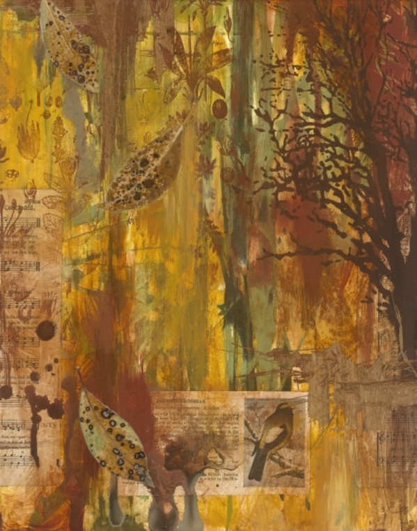 Autumn Aviary: Evening Grosbeak Print on Panel