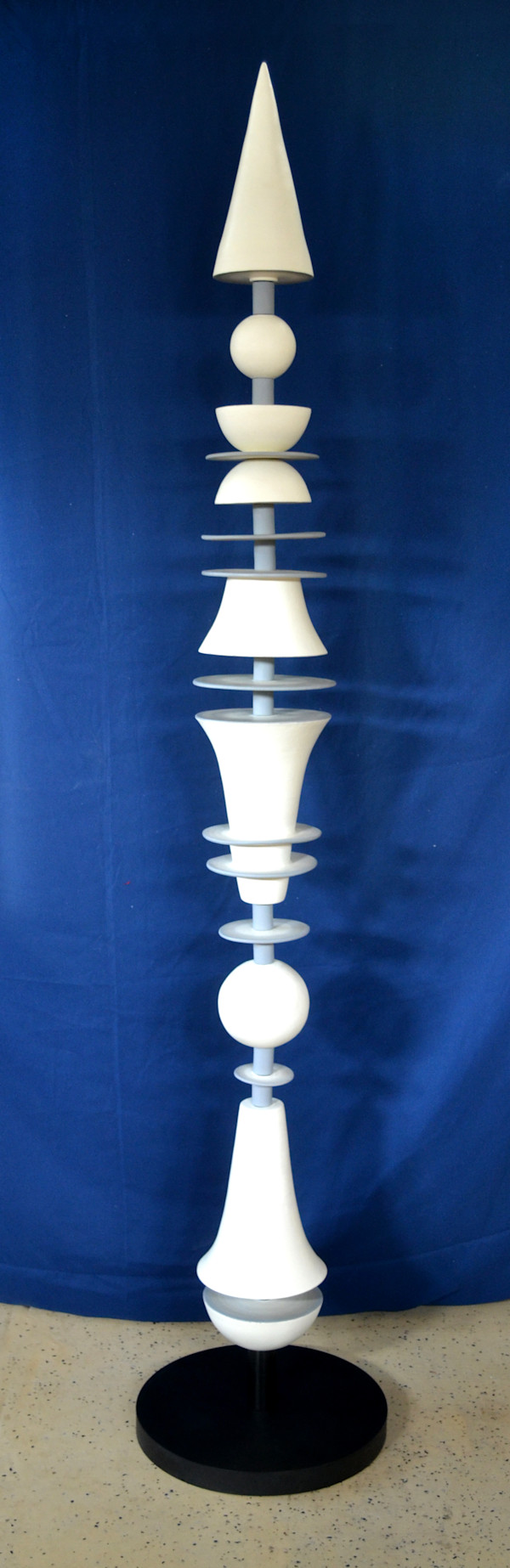 Vera Smiley, 5th Geometry White/Gray: approx (h w d): 72 x 16 x 16 in. Clay, acrylic paint, metal base by Da Silva Gallery / GALLERyLABS, Image 1.