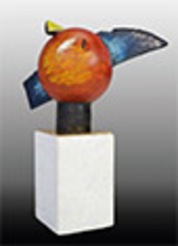Vera Smiley, Bird 13 x 10 x 6” Clay, underglazes, marble. $3000 by Da Silva Gallery / GALLERyLABS