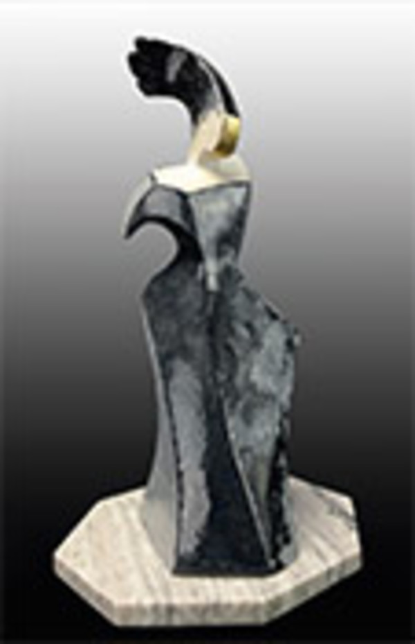 Vera Smiley, Nostalgia (21 x 7,5 x 9” Clay, underglazes, glazes, gold, marble. $3000 by Da Silva Gallery / GALLERyLABS