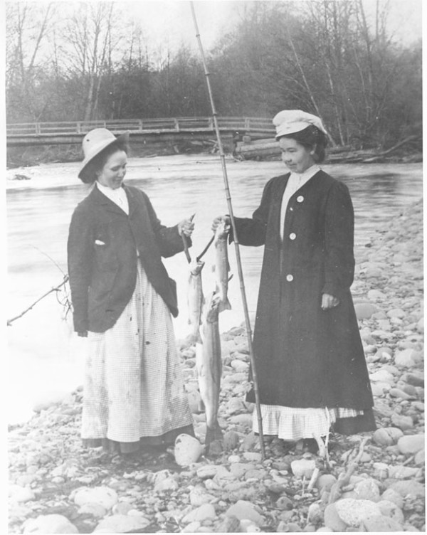 Lizzie Flemming and a friend fishing on the Dungeness River by Charlotte Watts