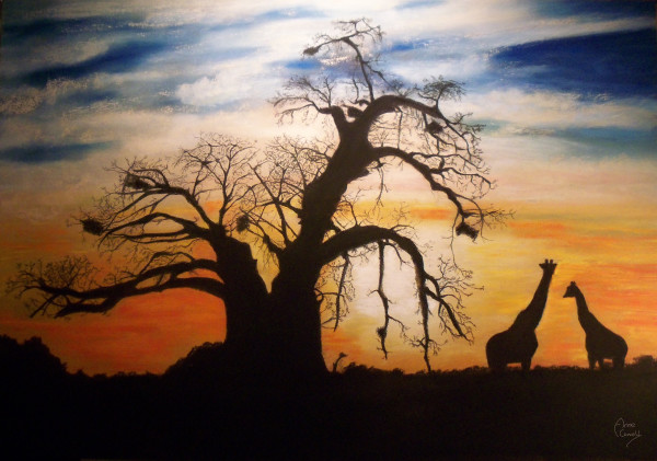 Sunset Giraffes by Anne Cowell
