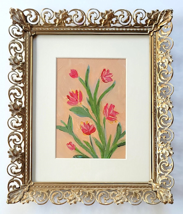 Fleurs rouges sur pêche (Red Flowers on Peach) by Kimberly McGraw Moore