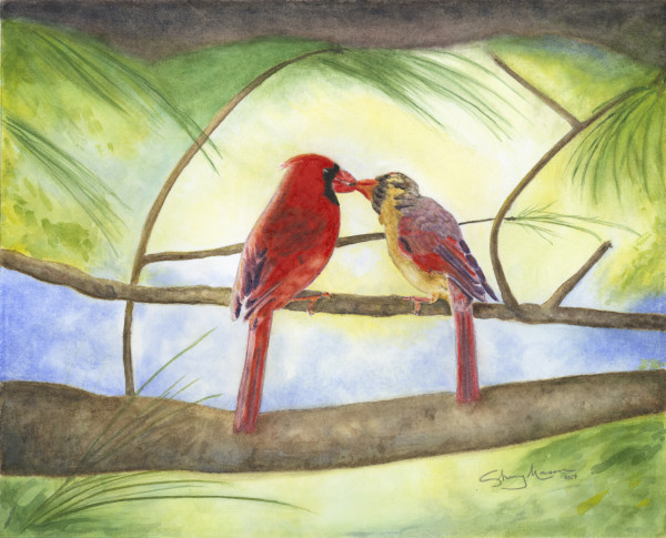 Cardinal Regale, 8 x 10 original watercolor © Sherry Mason by Sherry Mason
