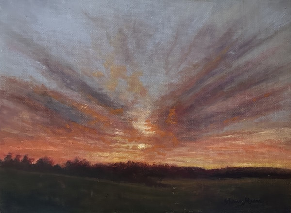 Sunburst Evening Sky, en plein air by Sherry Mason Art