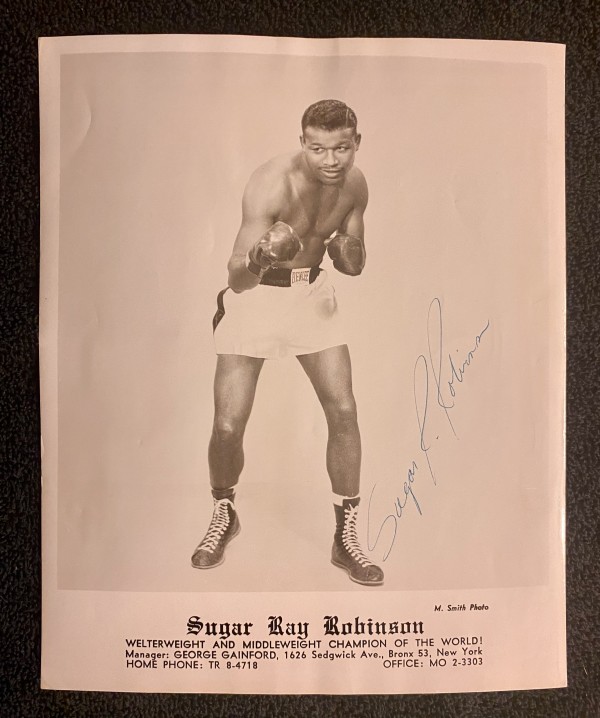 Sugar Ray Robinson signed B&W photo