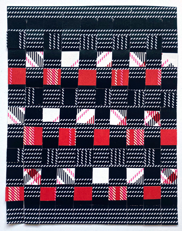Black Twill x Red and White Detritus Weave by Anne M Bray
