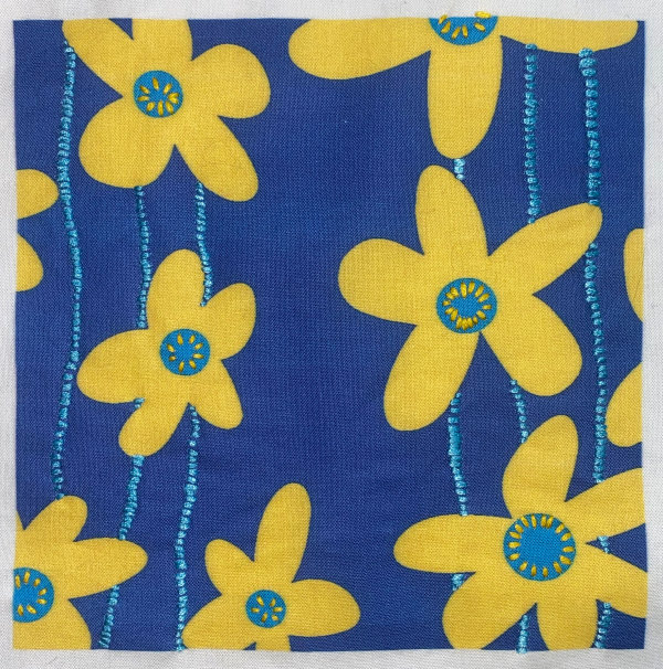 Blue Stripes on Yellow Flowers and Blue by Anne M Bray