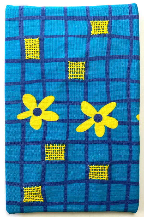 Flower Power - Yellow on Blue Grid by Anne M Bray