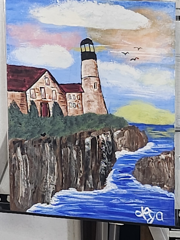 Lighthouse on a Cliff by Larry Alexis the junkart dog