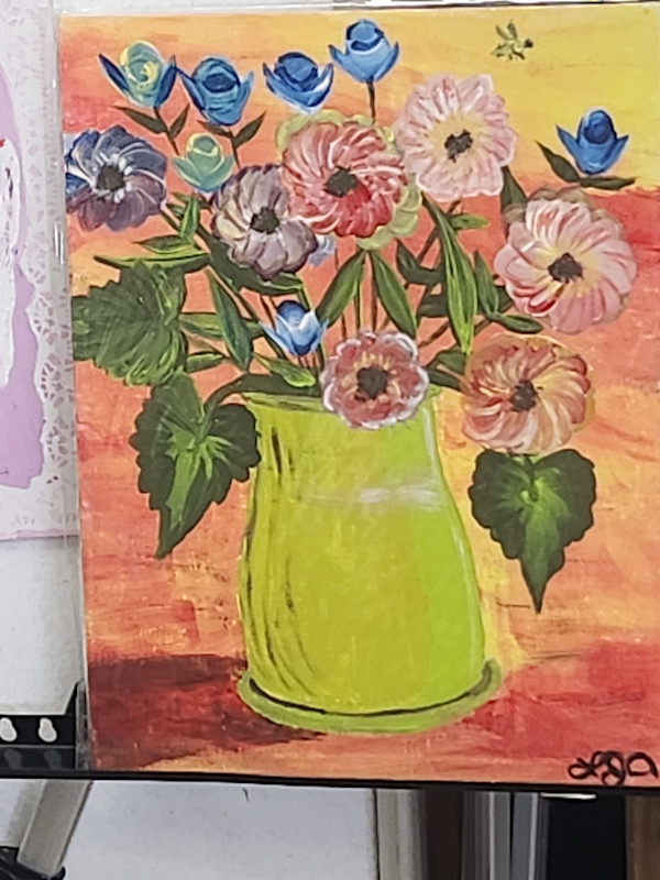 Green Vase with Flowers by Larry Alexis the junkart dog