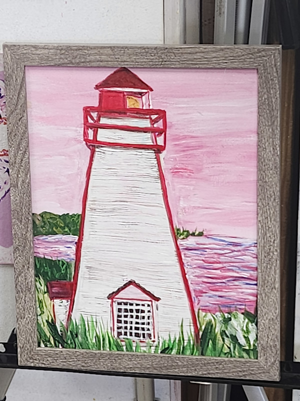 Red White Lighthouse by Larry Alexis the junkart dog