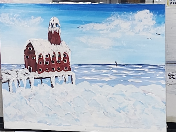 Winter Lighthouse by Larry Alexis the junkart dog