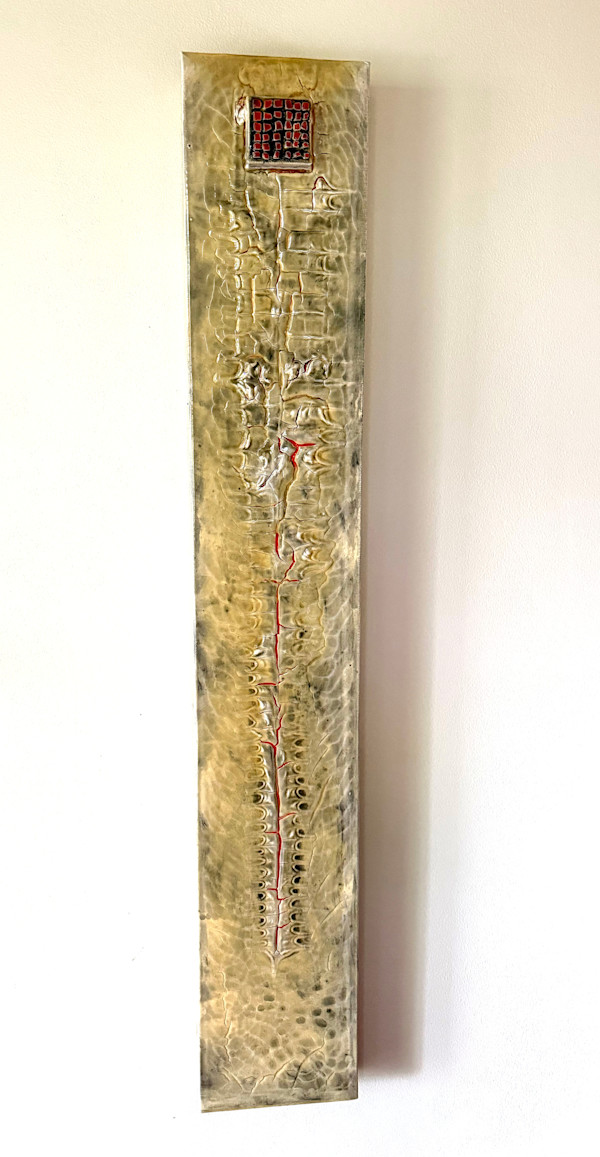 Untitled (yellow green with square clay piece) by Kathy Skerritt, Image 1.
