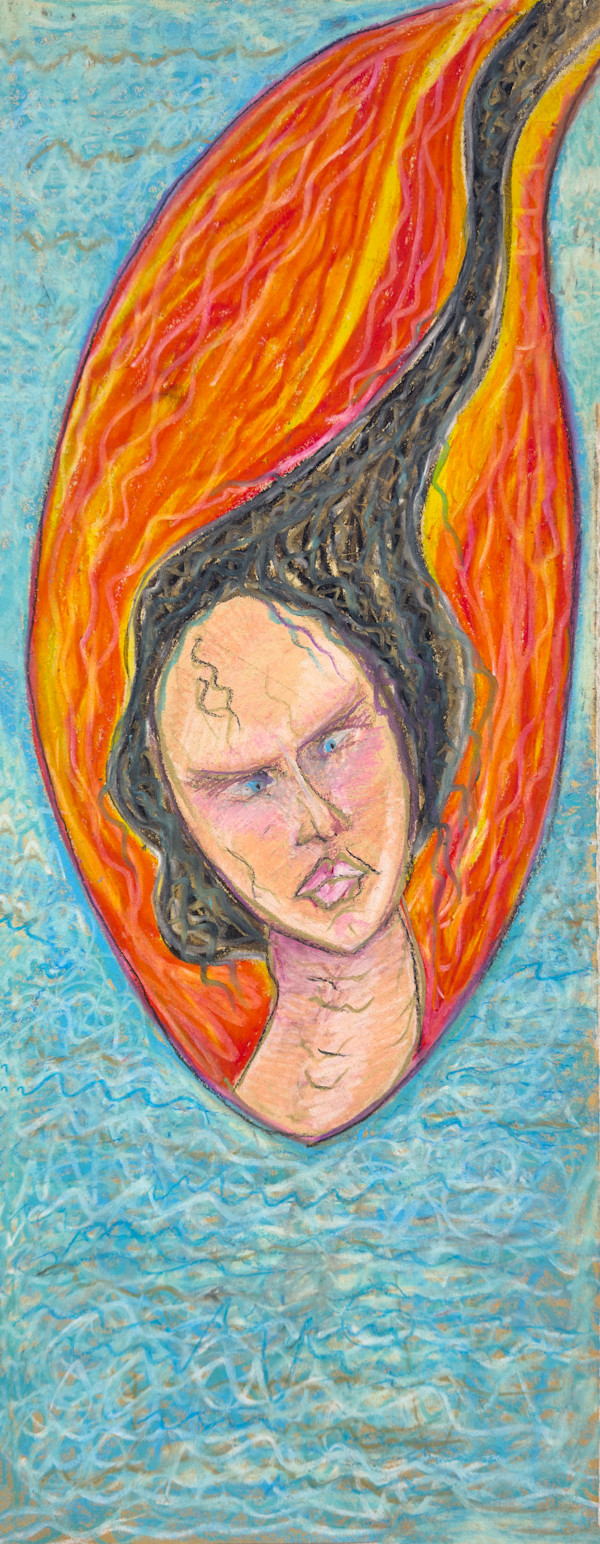Untitled - face with fire by Kathy Skerritt