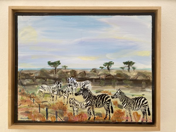 Zebras with fence by Alice Eckles