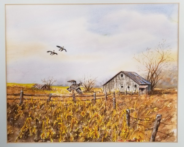 Barn and Quail Watercolor by Carol Mueller