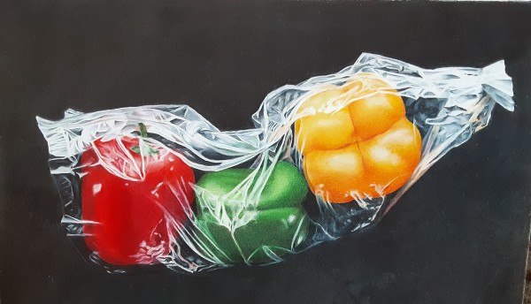 3 Peppers in Plastic by Mandy Robertson