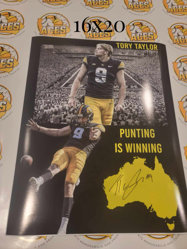 IA Hawkeye Place Kicker, Tory Taylor signed poster Aces Sports Package by FMAAA