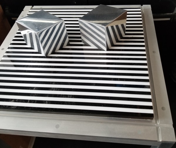 Two Cubes on a Striped Surface Sculpture 3-D by Hans Breder