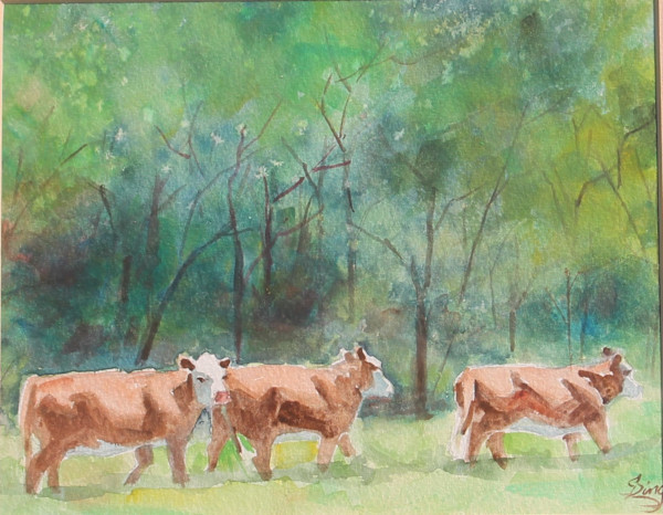 Hereford Yearlings by Carlene Dingman Atwater