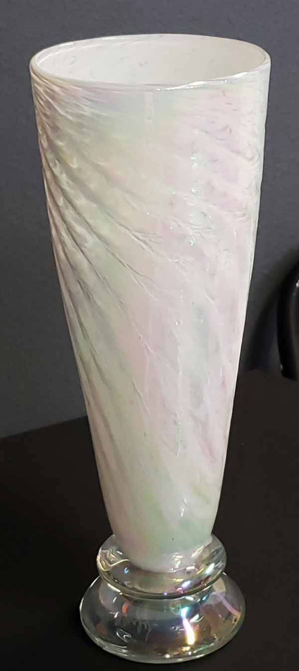 Glass Iridescent Vase with base by Ed Broadfield