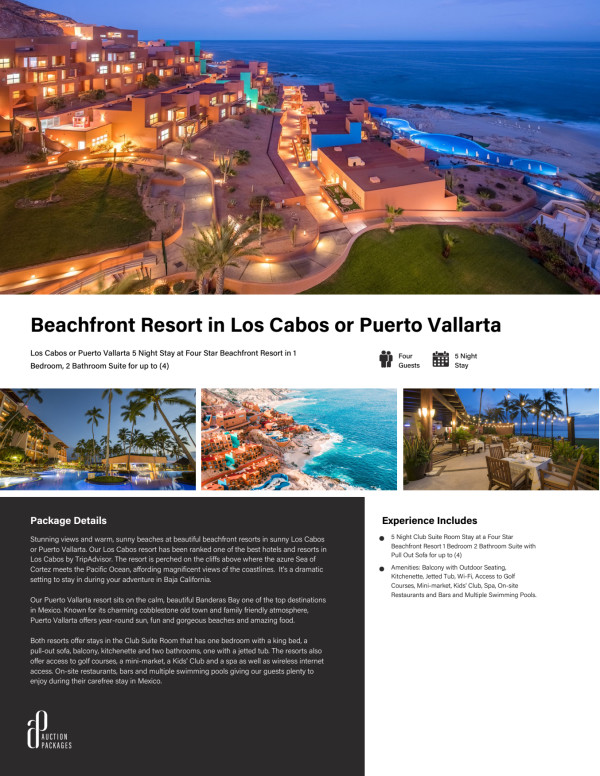Beachfront Resort Trip for  4 Los Cabos or Puerto Vallarta by FMAAA
