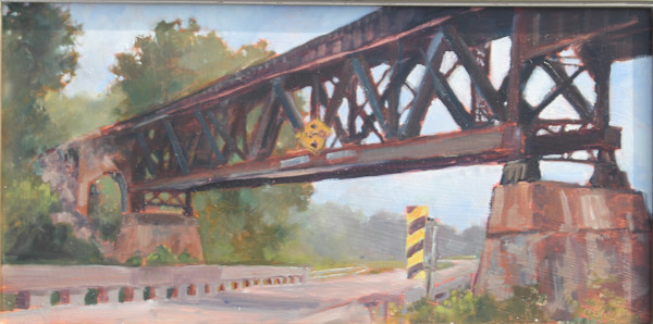 Railroad bridge, 250th st. and West Fork Crooked Creek Meet (plein air) by Carlene Dingman Atwater