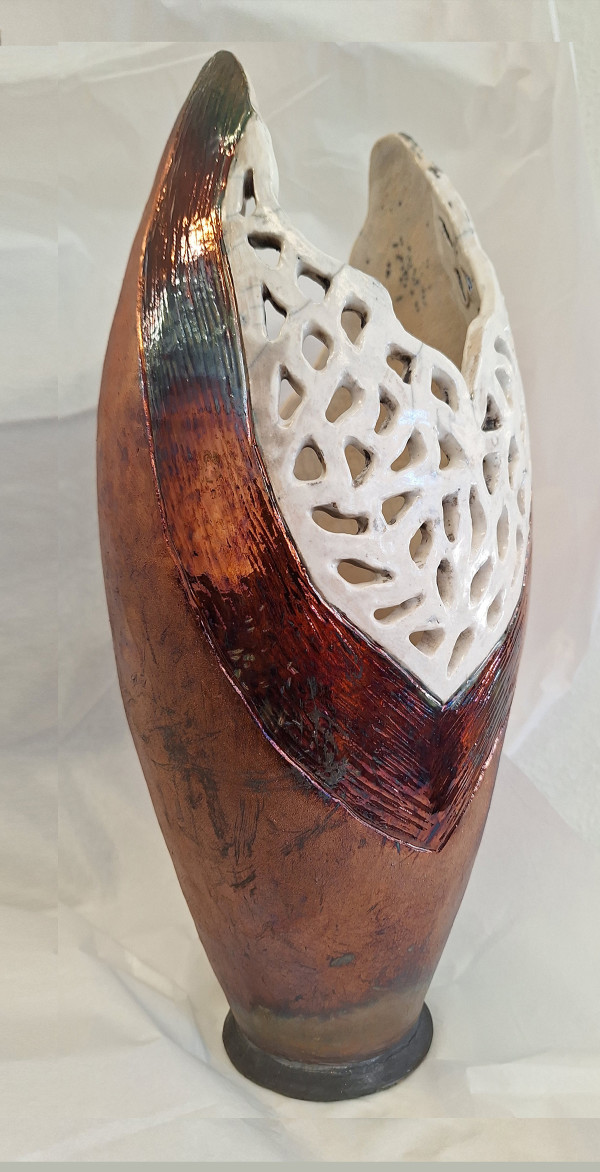 Raku pottery piece by Lillian Rubin