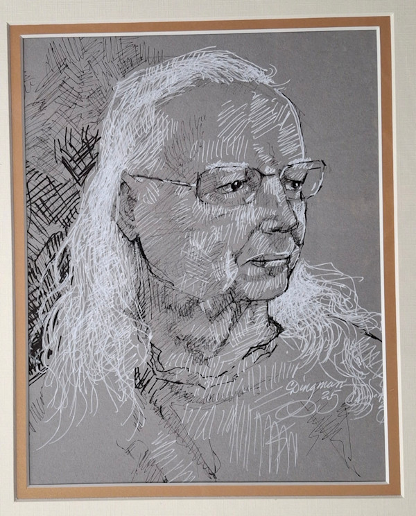 PJ Hogan Portrait in Black and White on Toned Paper by Carlene Dingman Atwater, Image 1.