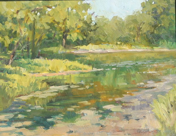 Martin Pond at Shimek Forest (plein air) by Carlene Dingman Atwater