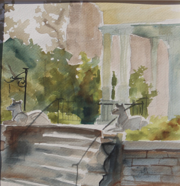 Faux Guard Dogs (plein air) by Carlene Dingman Atwater