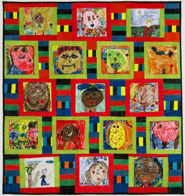 Strip-Pieced Squared Faces #1 by Ellen Oppenheimer