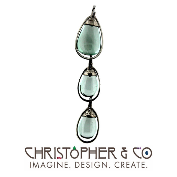 CMJ A 13128    White Gold Element Set set with green quartz carved by Sherris Cottier Shank designed by Christopher M. Jupp