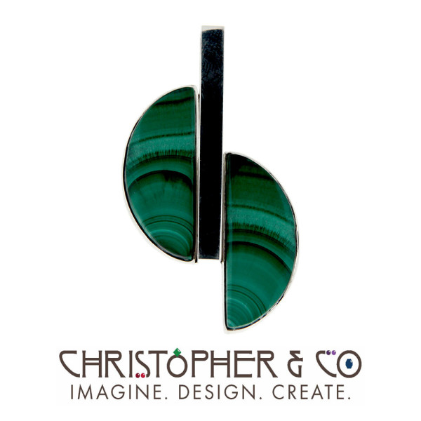 CMJ B 13142    Sterling Silver pendant set with malachite designed by Christopher M. Jupp.