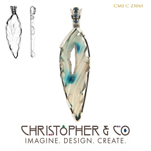 CMJ C 23061 White gold pendant designed by Christopher M. Jupp set with Brazilian Agate carved by Darryl Alexander. by Christopher M. Jupp