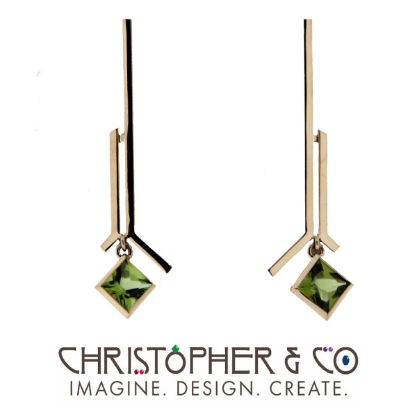 CMJ D 13128    Gold earring pair set with peridot designed by Christopher M. Jupp.