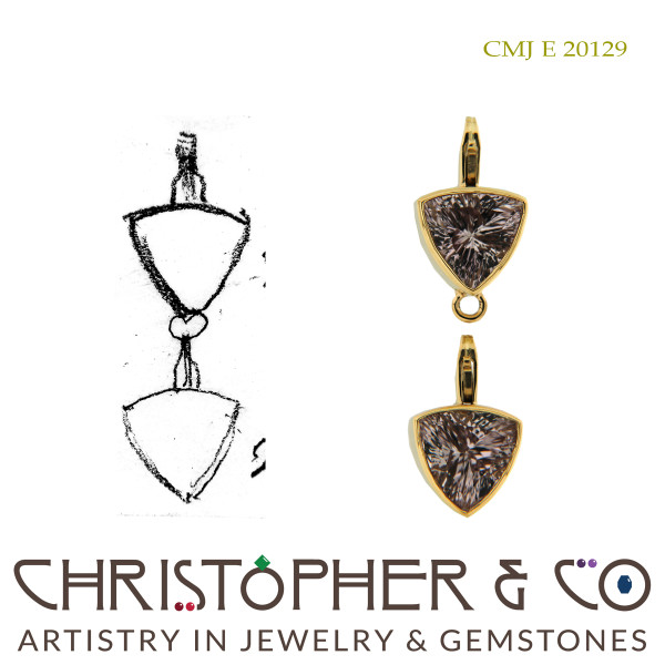 CMJ E 20129 Pair of Gold Elements by Christopher M. Jupp set with Amethyst handcut by Richard Homer
