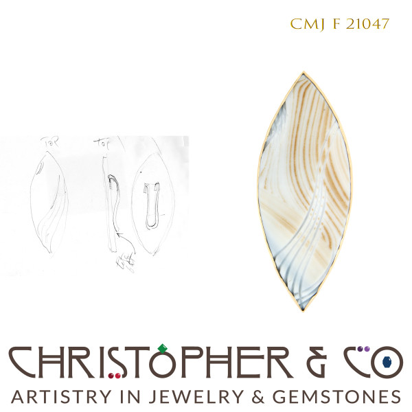 CMJ F 21047 Gold Hair Clip designed by Christopher M. Jupp set with handcarved agate by Darryl Alexander