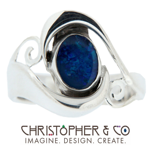 CMJ H 13103    Sterling silver ring set with opal doublet designed by Christopher M. Jupp