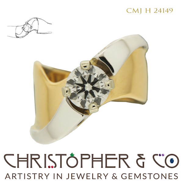 CMJ H 24149  Yellow and White Gold Ring set with 1.5 ct. Lab Grown Diamond designed by Christopher M. Jupp by Christopher M. Jupp