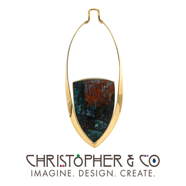 CMJ J 22034  Gold Pendant set with copper chrysocolla cabachon designed by Christopher M. Jupp